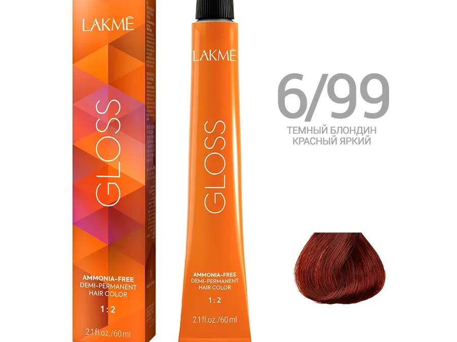 Краска для волос Lakme Gloss 6/99, темный блондин красный насыщенный, 60 мл, полуперманентная, без аммиака